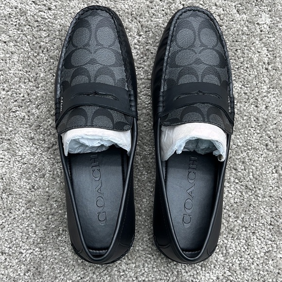 NEW Coach Mott Driver Loafer Mocs Black Leather Monogram Men’s 9 D - Picture 6 of 10
